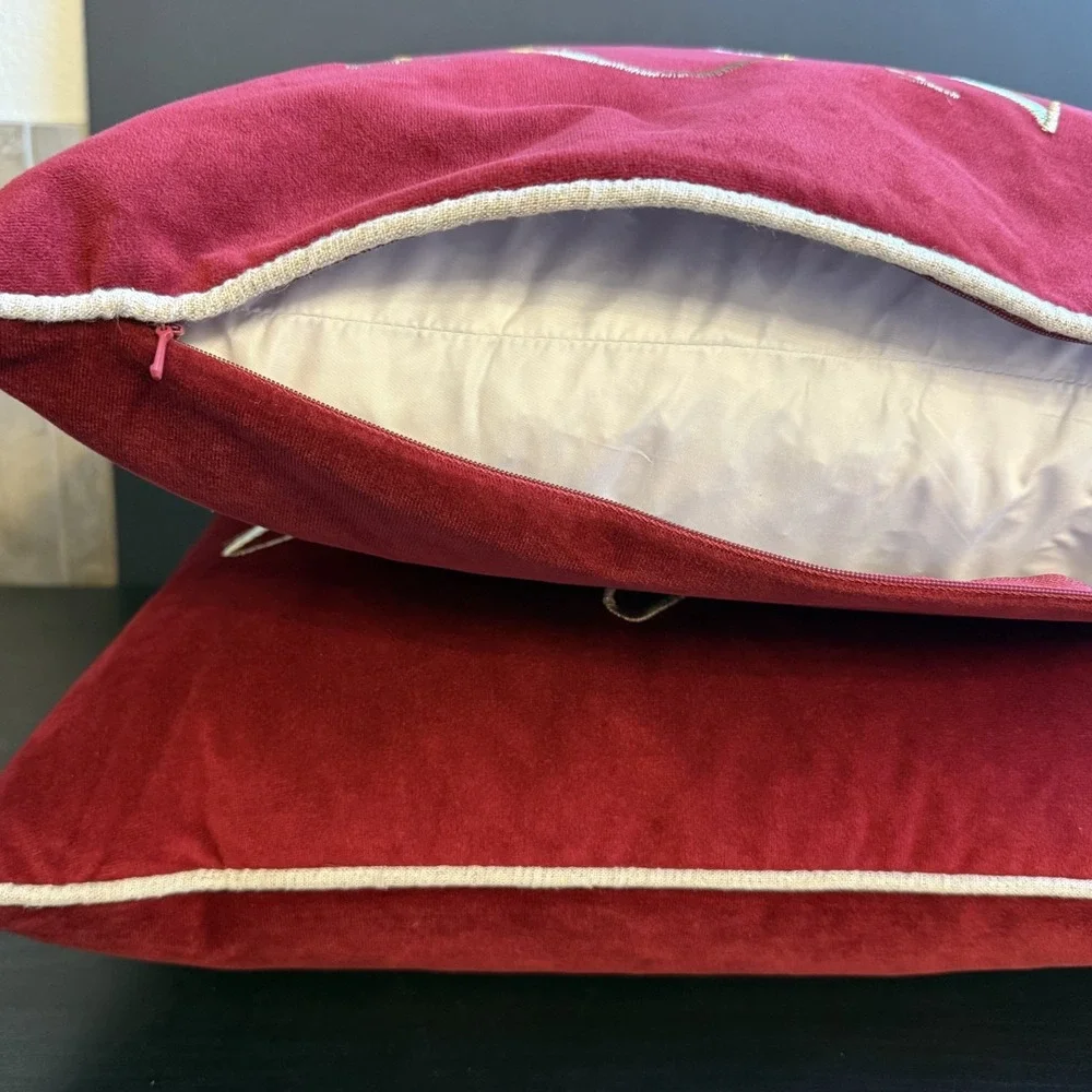 Rodeo Home Velvet Down Pillows 20x20 Set of 2 Red Embroidered Holiday Home